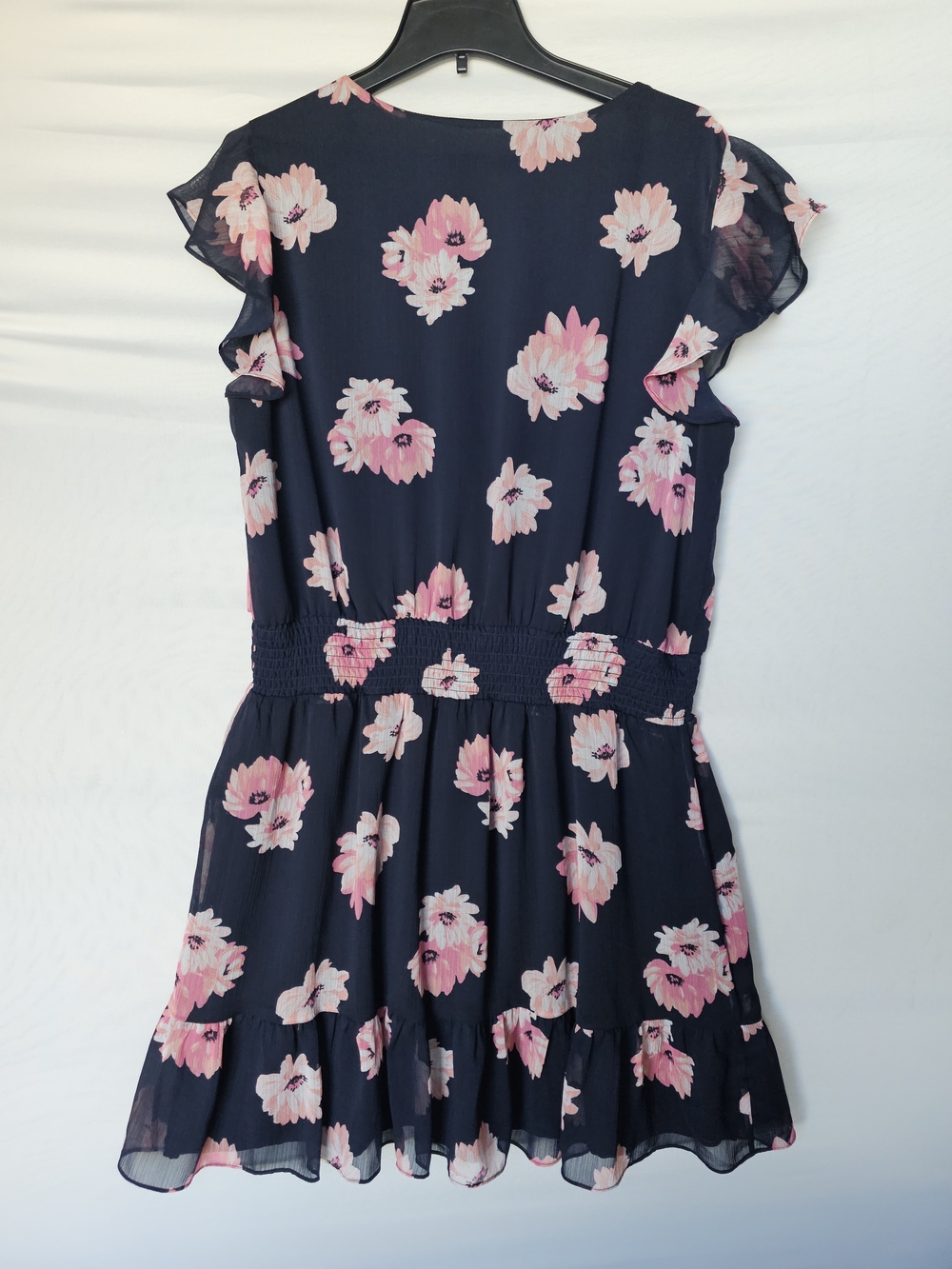 Tommy Hilfiger Navy Blue Pink Floral Faux Wrap Dress Flutter Sleeve XL / 14-16 - Picture 5 of 16